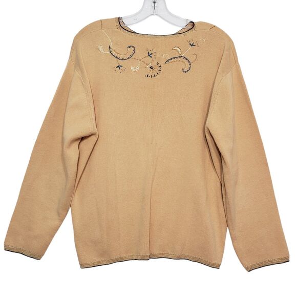 Beautiful quality Embroidered Yellow / Tan Cardigan Button Front Sweater, Large - Picture 2 of 8